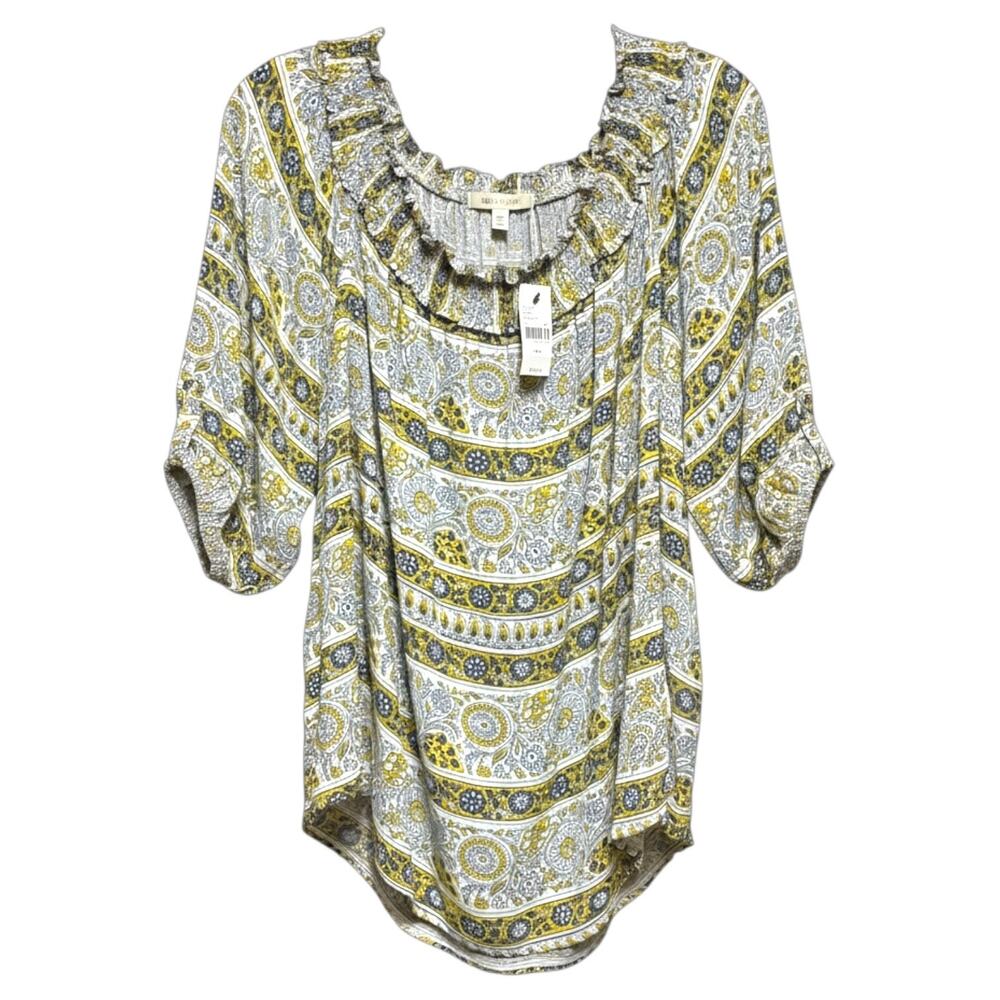 Lane Bryant Off The Shoulder Floral Print Top Yellow Blue Gray 26/28 - Picture 3 of 6